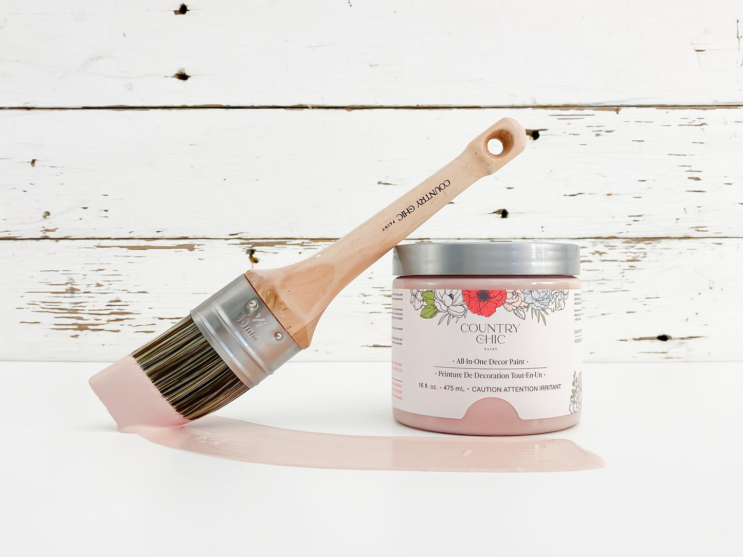 16oz jar of Country Chic Chalk Style All-In-One Paint in the color Enchanted. Blush pink.