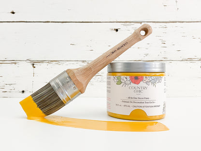 16oz jar of Country Chic Chalk Style All-In-One Paint in the color Fresh Mustard. Mustard yellow.