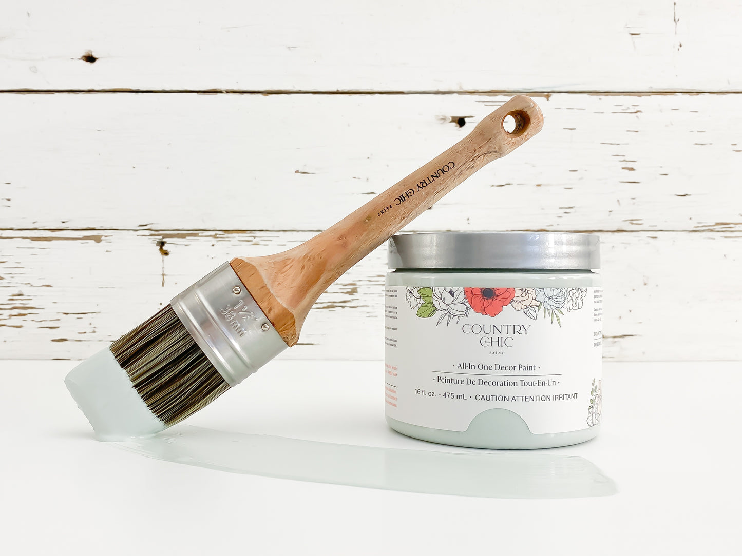 16oz jar of Country Chic Chalk Style All-In-One Paint in the color Happy Hour. Minty Green.