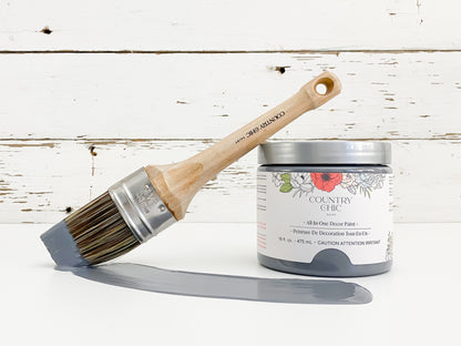 16oz jar of Country Chic Chalk Style All-In-One Paint in the color Hurricane. Cool grey.