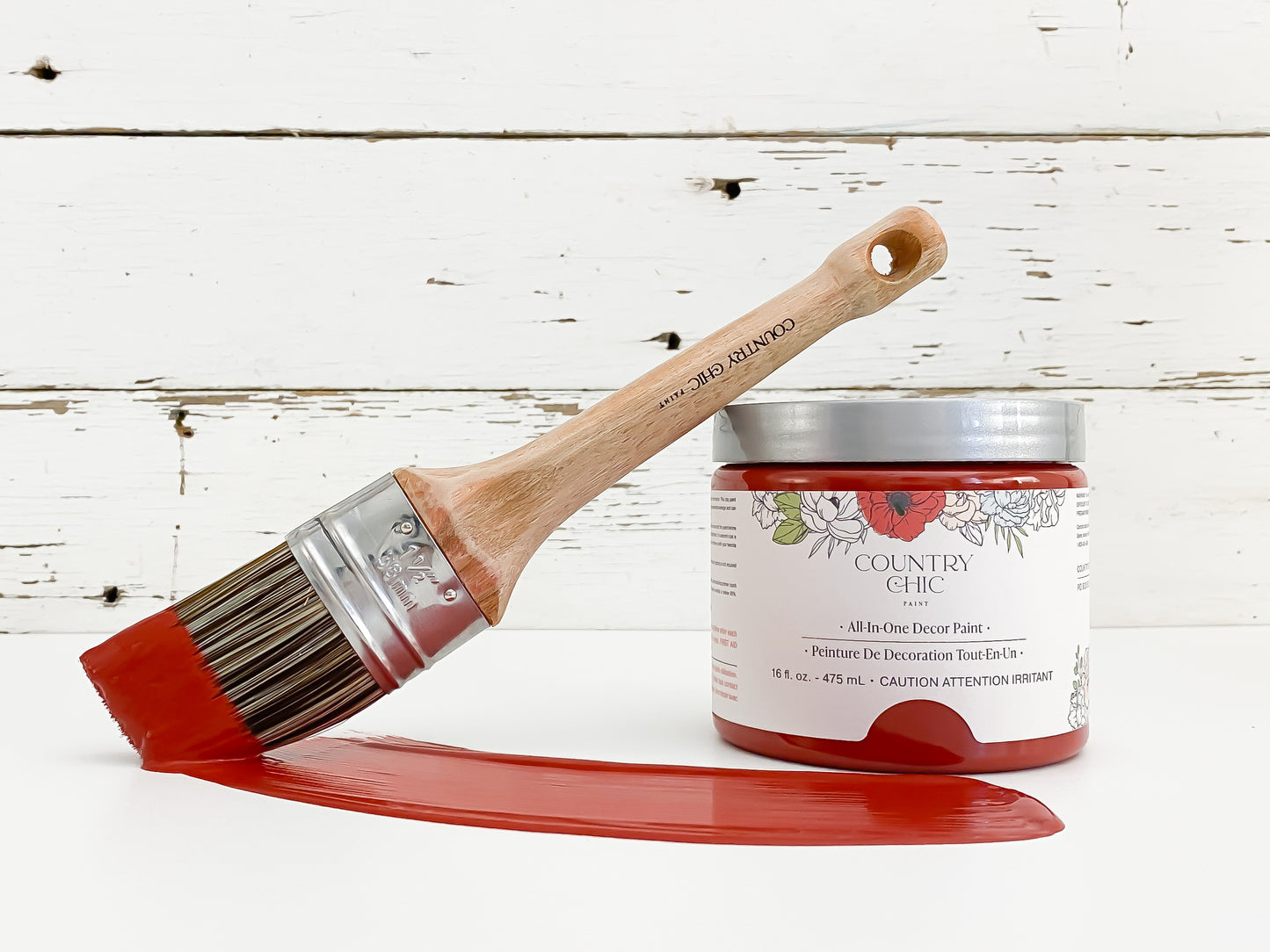 16oz jar of Country Chic Chalk Style All-In-One Paint in the color Paint the Town. Crimson red.