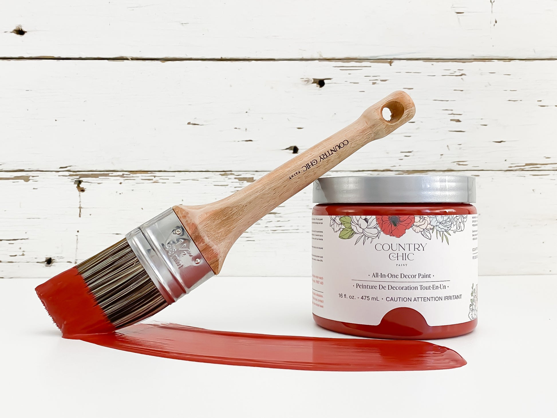 16oz jar of Country Chic Chalk Style All-In-One Paint in the color Paint the Town. Crimson red.