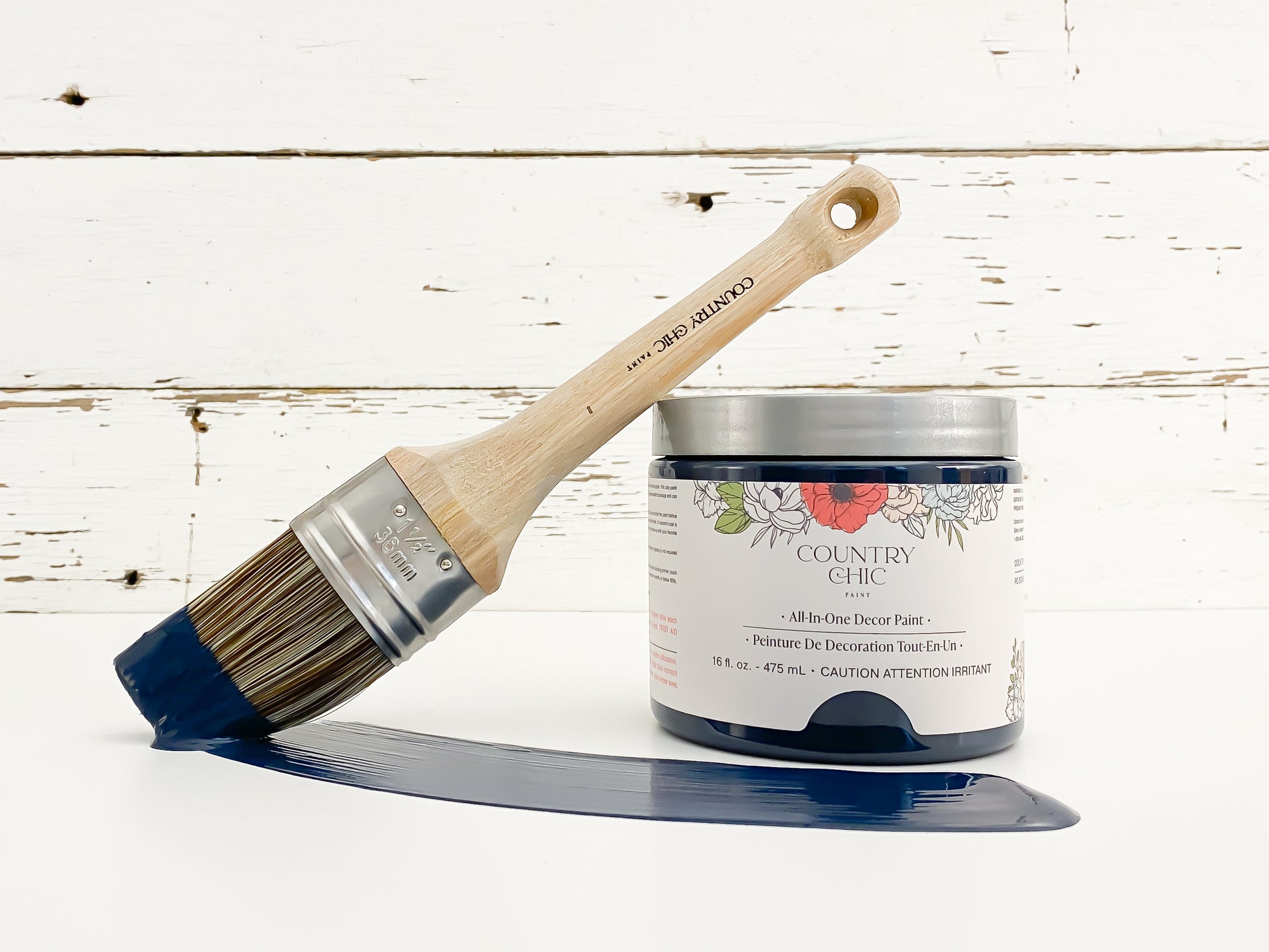 16oz jar of Country Chic Chalk Style All-In-One Paint in the color Peacoat. Deep navy.