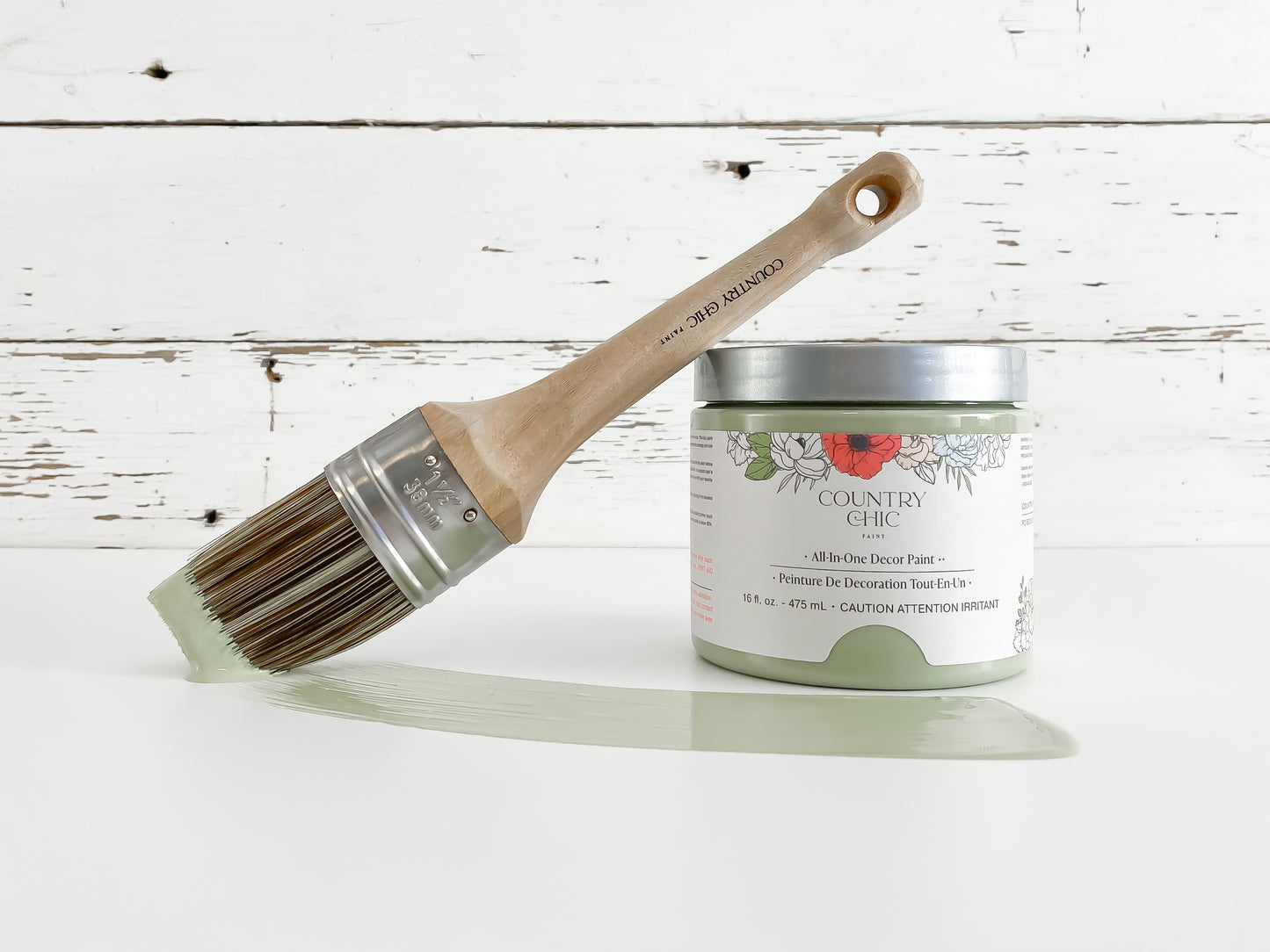 16oz jar of Country Chic Chalk Style All-In-One Paint in the color Sage Advice. Sage green.