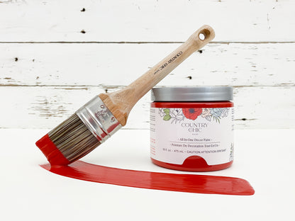 16oz jar of Country Chic Chalk Style All-In-One Paint in the color Poppy. Bold red.