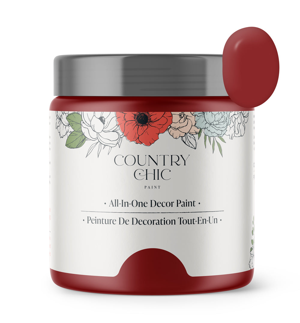 16oz jar of Country Chic Chalk Style All-In-One Paint in the color Paint the Town. Crimson red.