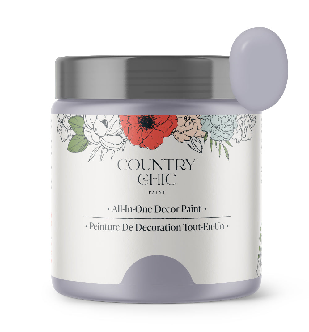 16oz jar of Country Chic Chalk Style All-In-One Paint in the color Wisteria. Lilac-grey.