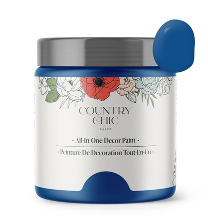 16oz jar of Country Chic Chalk Style All-In-One Paint in the color Bling Bling. Electric blue.