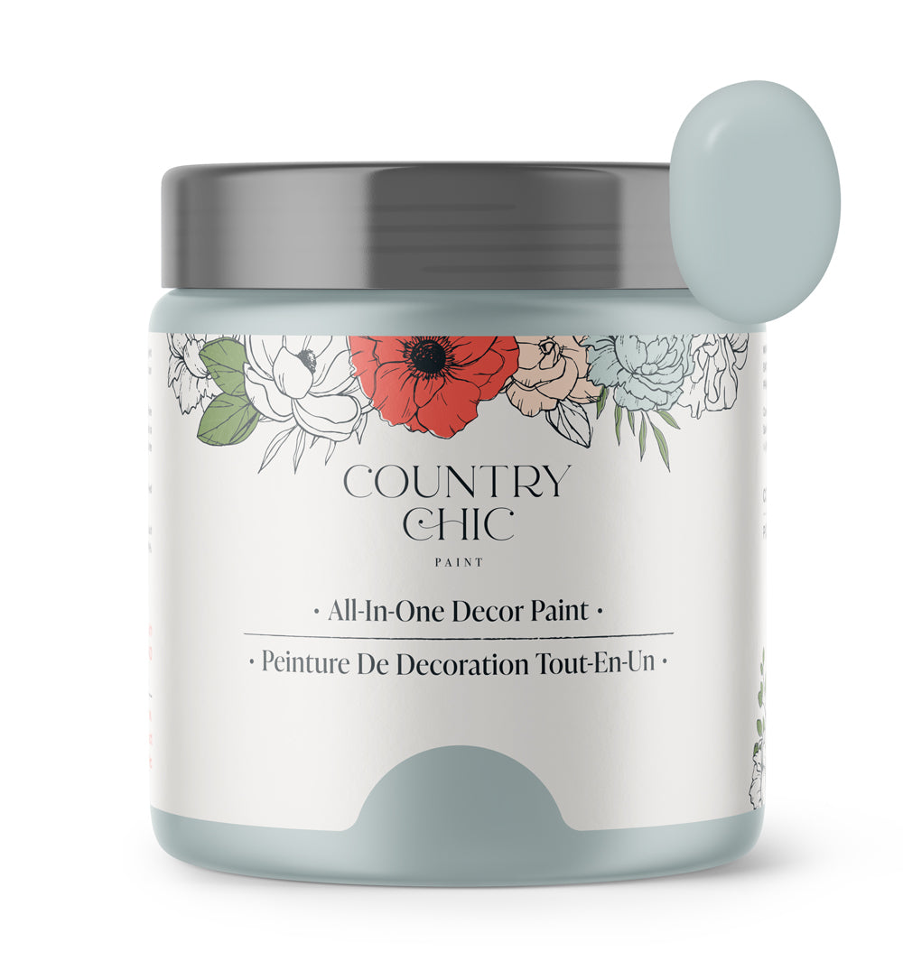 16oz jar of Country Chic Chalk Style All-In-One Paint in the color Dune Grass. Muted green.