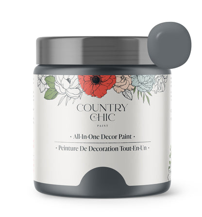 16oz jar of Country Chic Chalk Style All-In-One Paint in the color Hurricane. Cool grey.