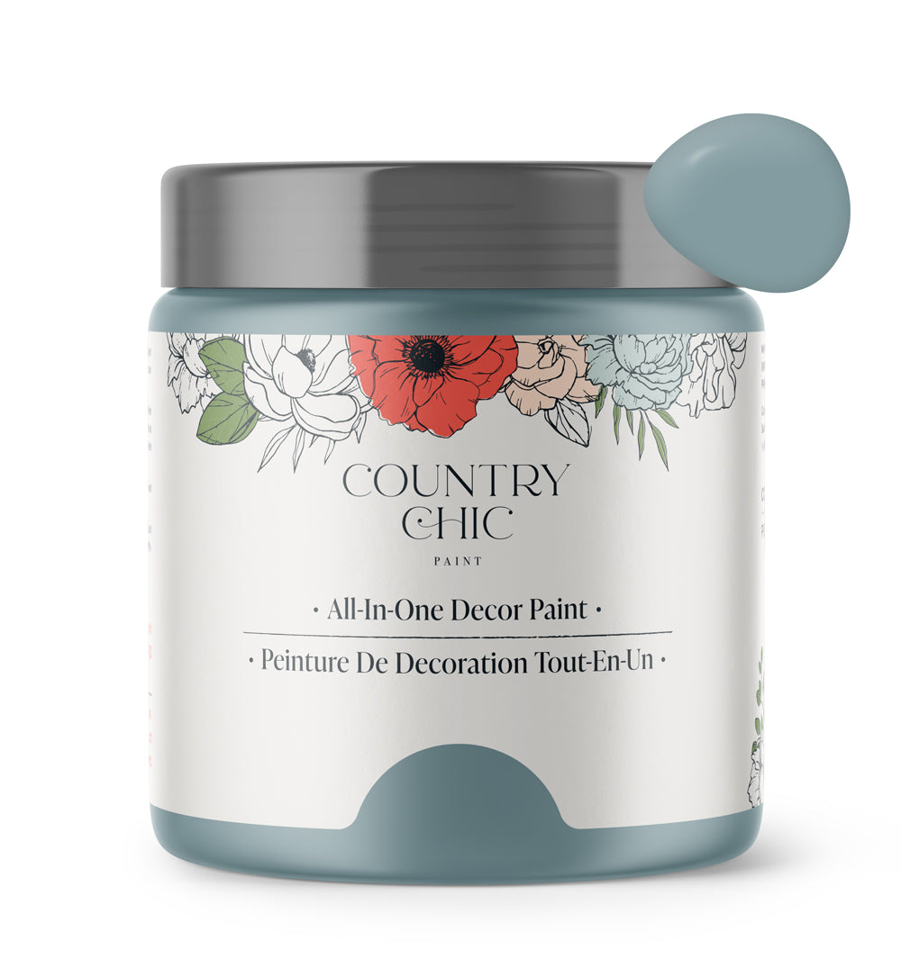 16oz jar of Country Chic Chalk Style All-In-One Paint in the color Nightfall. French blue.