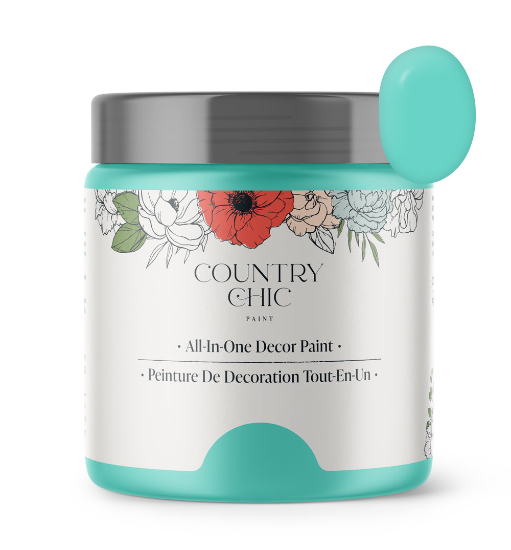 16oz jar of Country Chic Chalk Style All-In-One Paint in the color Tropical Cocktail. Turquoise.