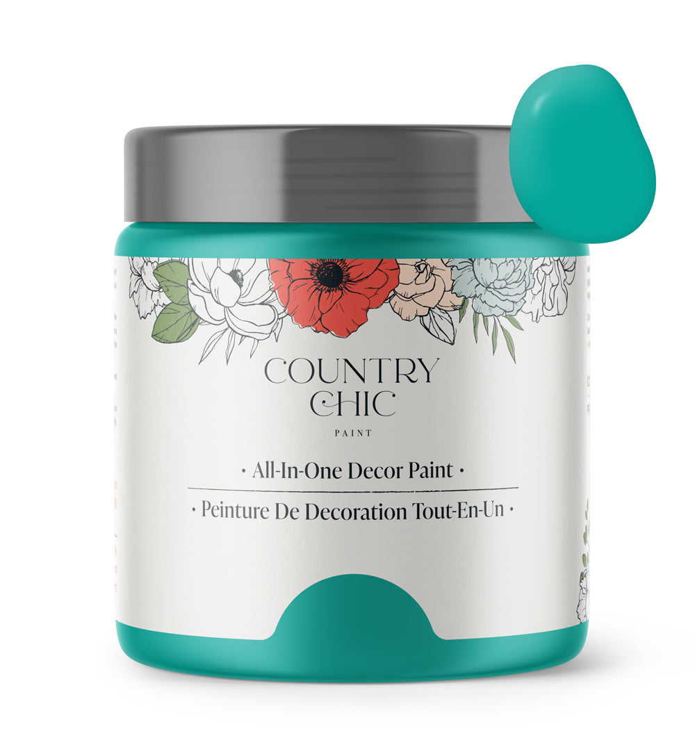 16oz jar of Country Chic Chalk Style All-In-One Paint in the color Whoop-de-do. Peacock teal.