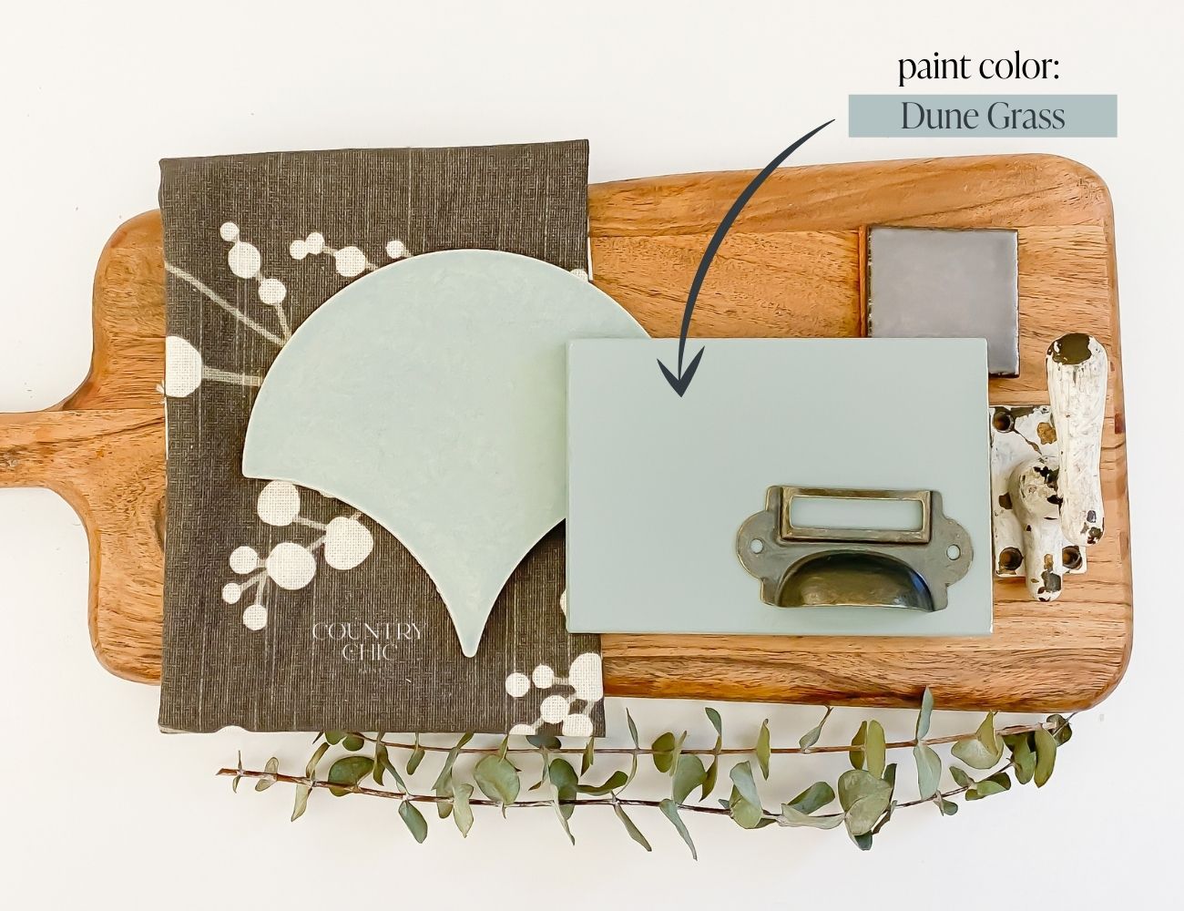 Mood board light green/blue color inspiration with Dune Grass by Country Chic Paint