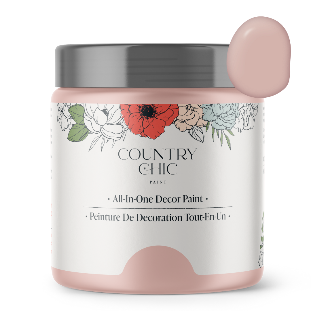 16oz jar of Country Chic Chalk Style All-In-One Paint in the color Enchanted. Blush pink.