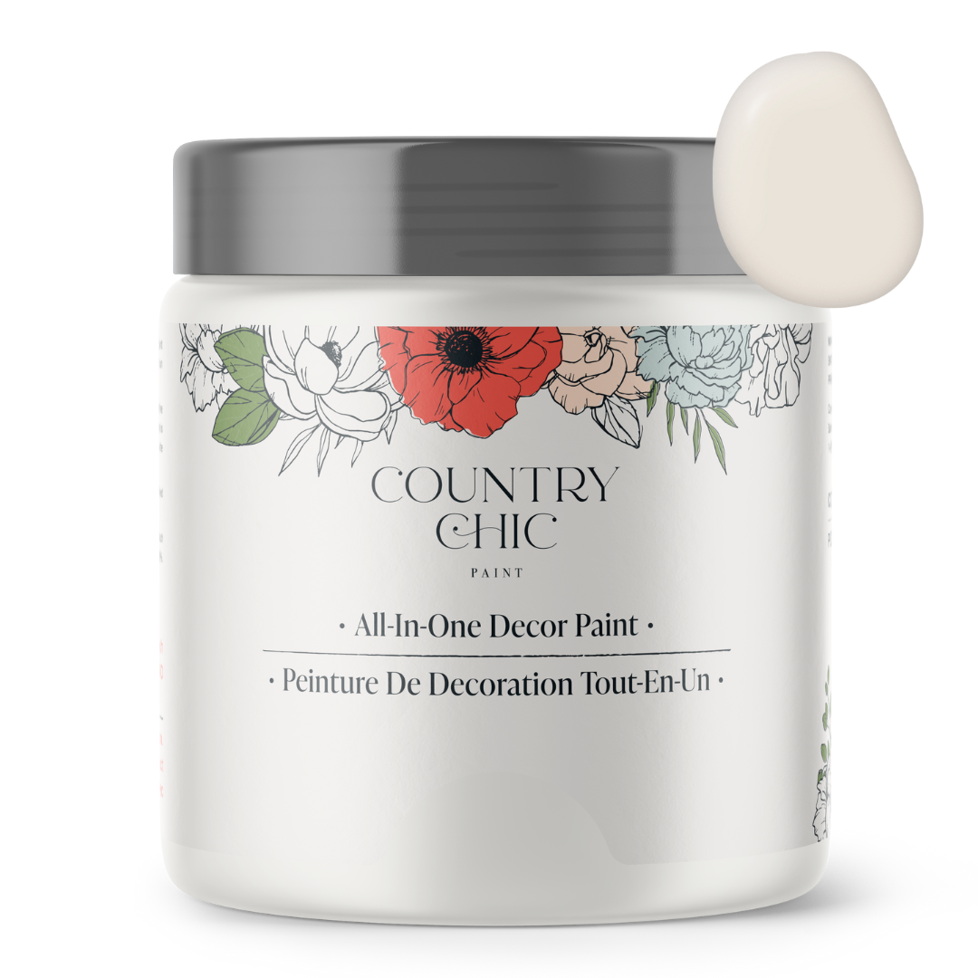 16oz jar of Country Chic Chalk Style All-In-One Paint in the color Ethereal Mist. Very light grey.