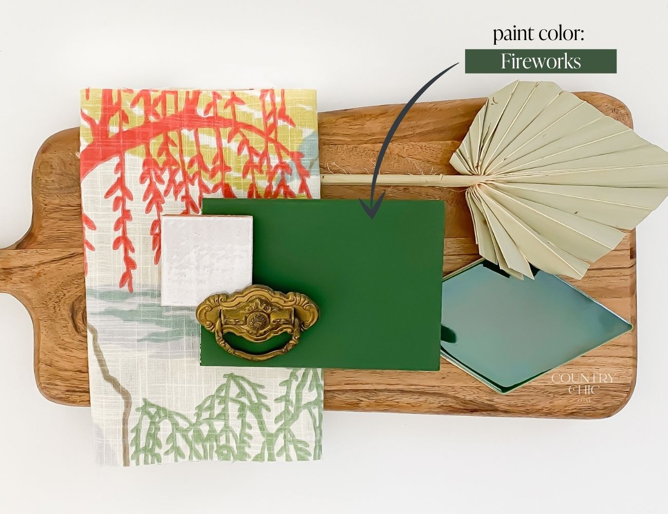 Mood board emerald green color inspiration with Fireworks by Country Chic Paint