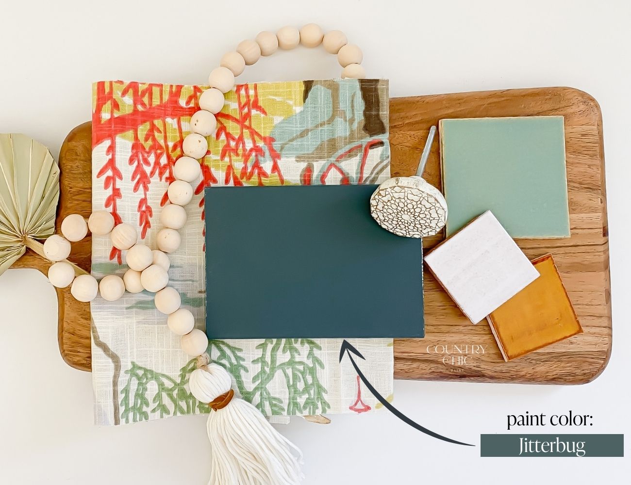 Mood board deep teal color inspiration with Jitterbug by Country Chic Paint