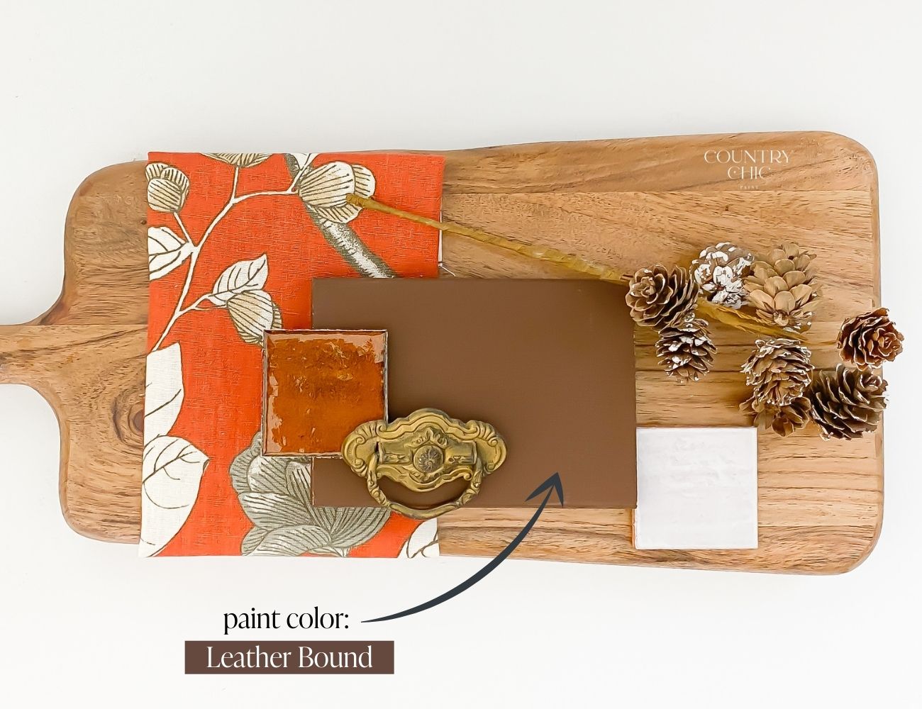 Mood board chocolate brown color inspiration with Leather Bound by Country Chic Paint