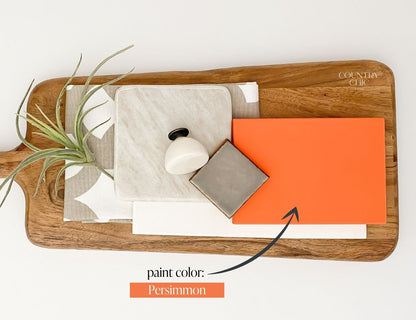 Mood board bright orange color inspiration with Persimmon by Country Chic Paint