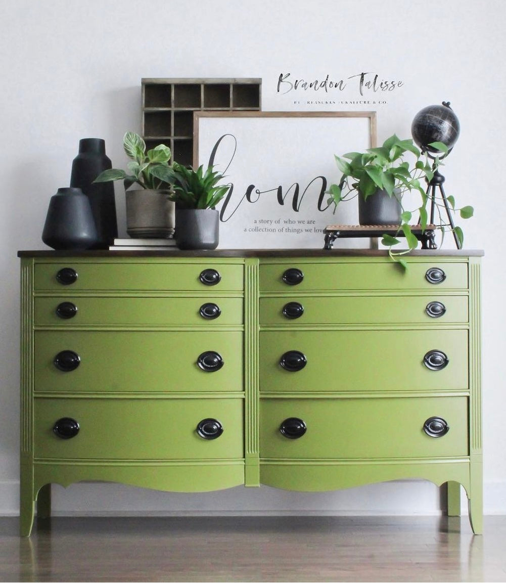 Retro leaf avocado green chalk furniture paint secret garden by Country Chic Paint furniture example