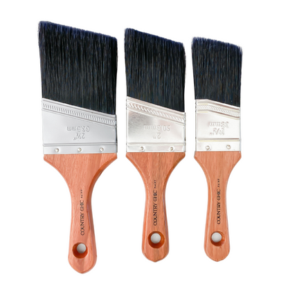 3 sizes of Country Chic Paint Short Handle Brushes on White Background