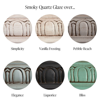 Country Chic Paint Furniture Glaze in the color Smoky Quartz over Simplicity, Vanilla Frosting, Pebble Beach, Elegance, Liquorice and Bliss