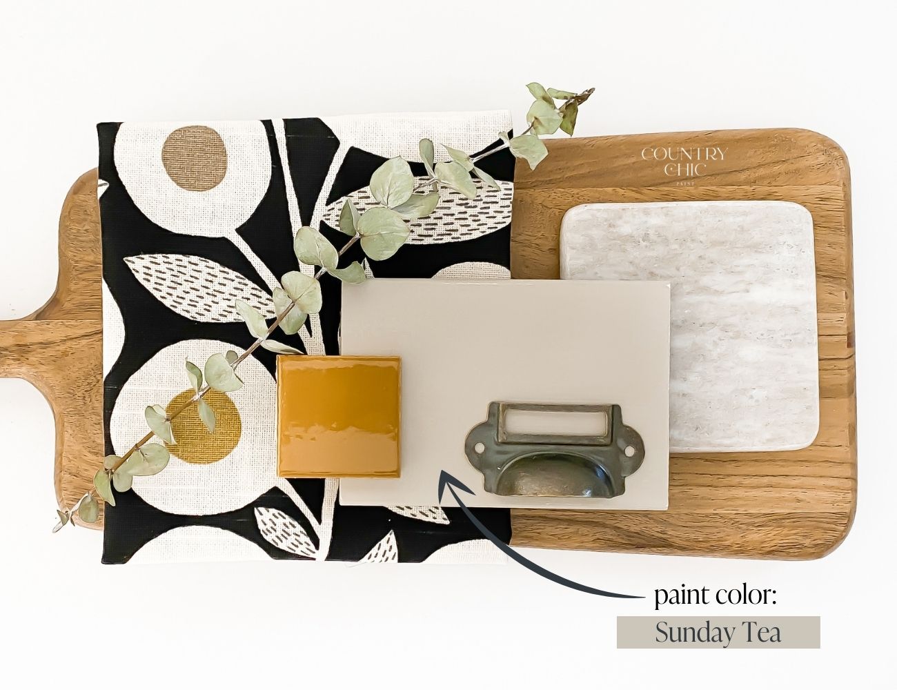 Mood board warm grey color inspiration with Sunday Tea by Country Chic Paint