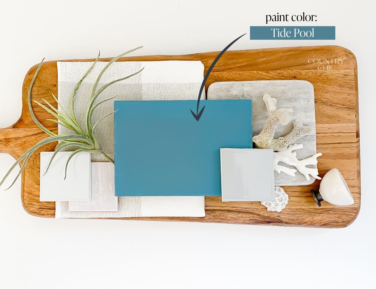 Mood board ocean blue color inspiration with Tide Pool by Country Chic Paint