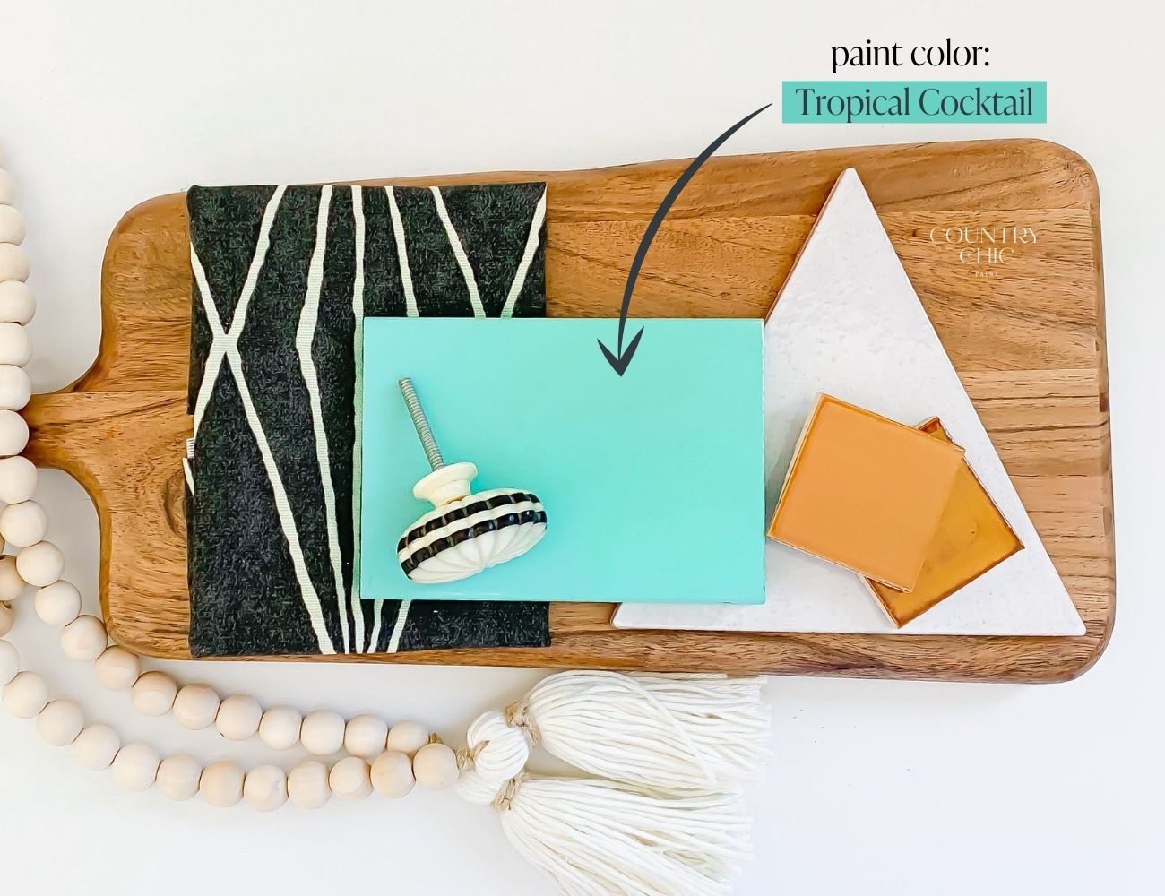 Mood board turquoise blue color inspiration with Tropical Cocktail by Country Chic Paint