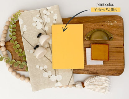 Mood board sunflower yellow color inspiration with Yellow Wellies by Country Chic Paint