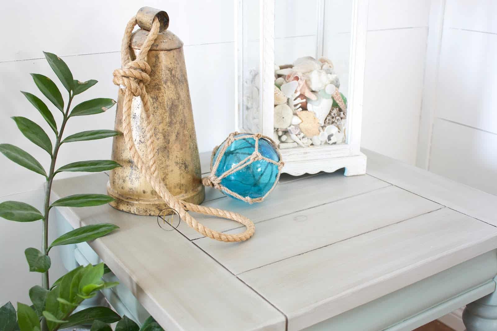 Coastal driftwood table painted in sage green - DIY eco-friendly furniture paint and Clear Furniture Glaze from Country Chic Paint