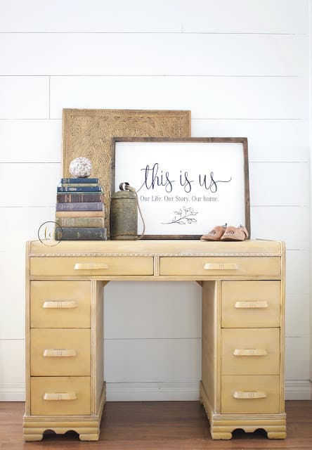 DIY vintage desk makeover with yellow eco-friendly chalk paint from Country Chic Paint