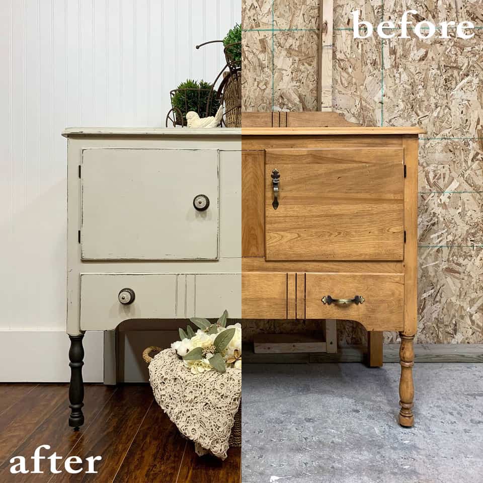 Neutral greige buffet makeover with eco-friendly furniture paint from Country Chic Paint