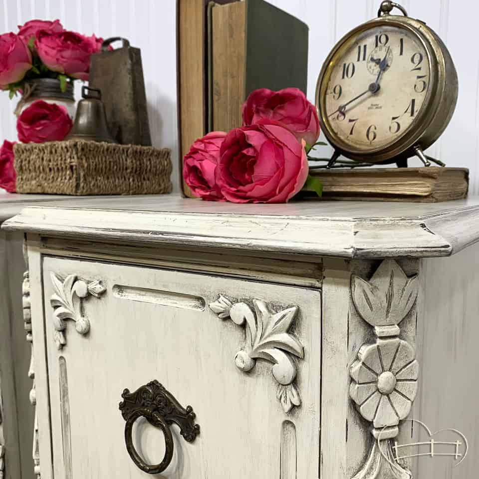 Off white vanity to nightstand upcycle transformation - diy upcycle project - eco-friendly furniture paint and furniture glaze from Country Chic Paint