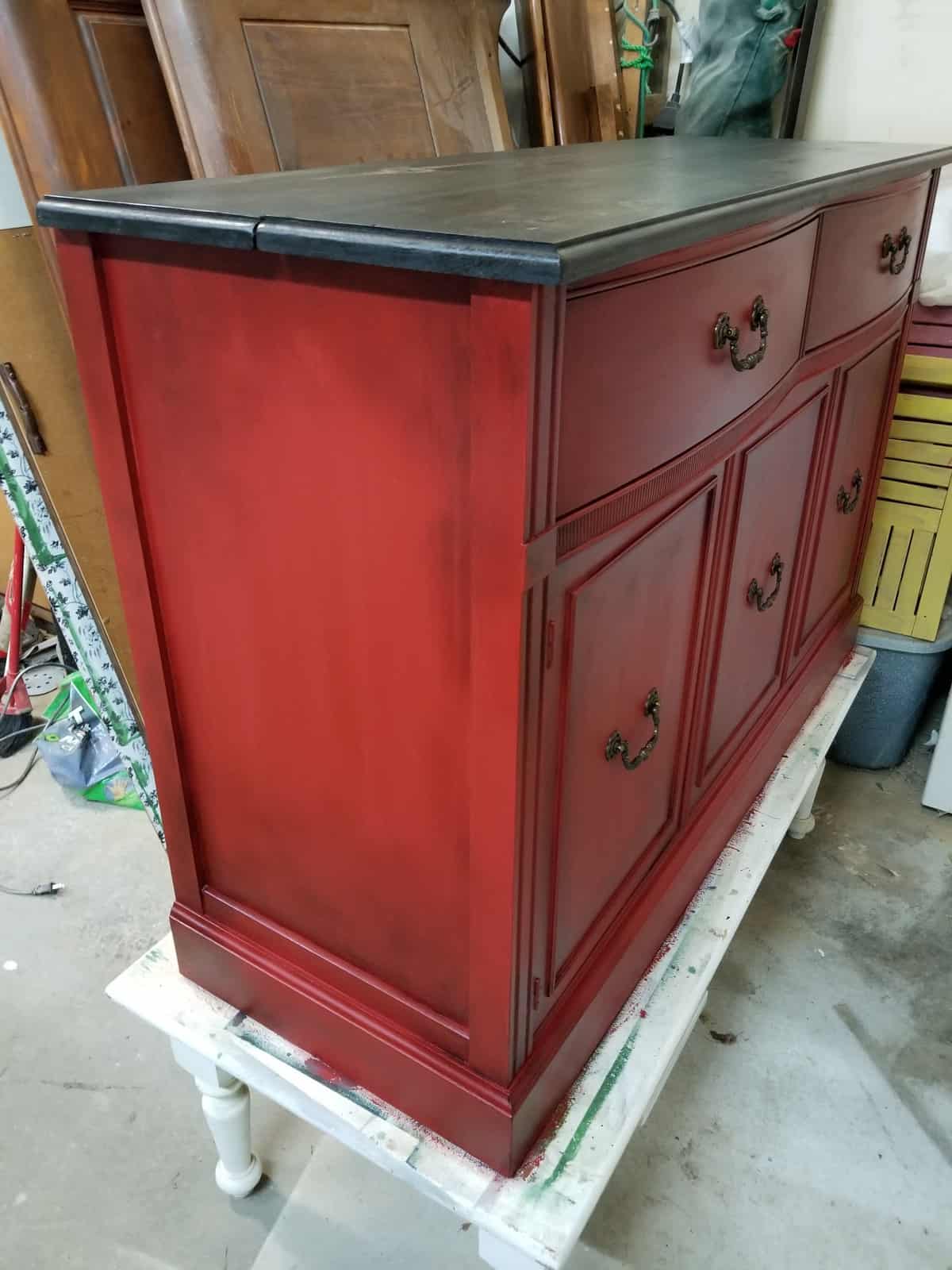 Paint the Town Red Painted buffet with eco-friendly furniture paint and black furniture wax