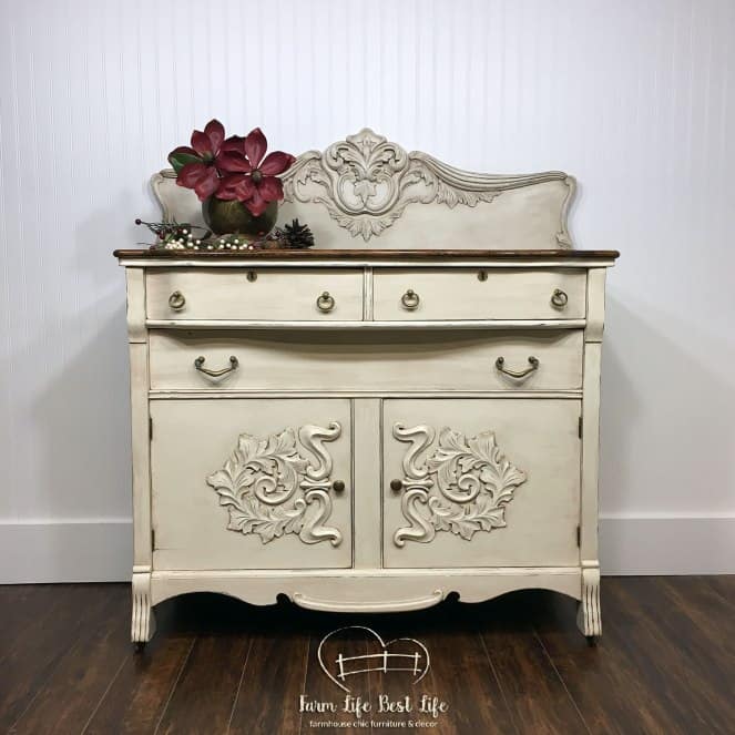 antique sideboard - buffet painted white with eco-friendly furniture paint and furniture glaze from Country Chic Paint