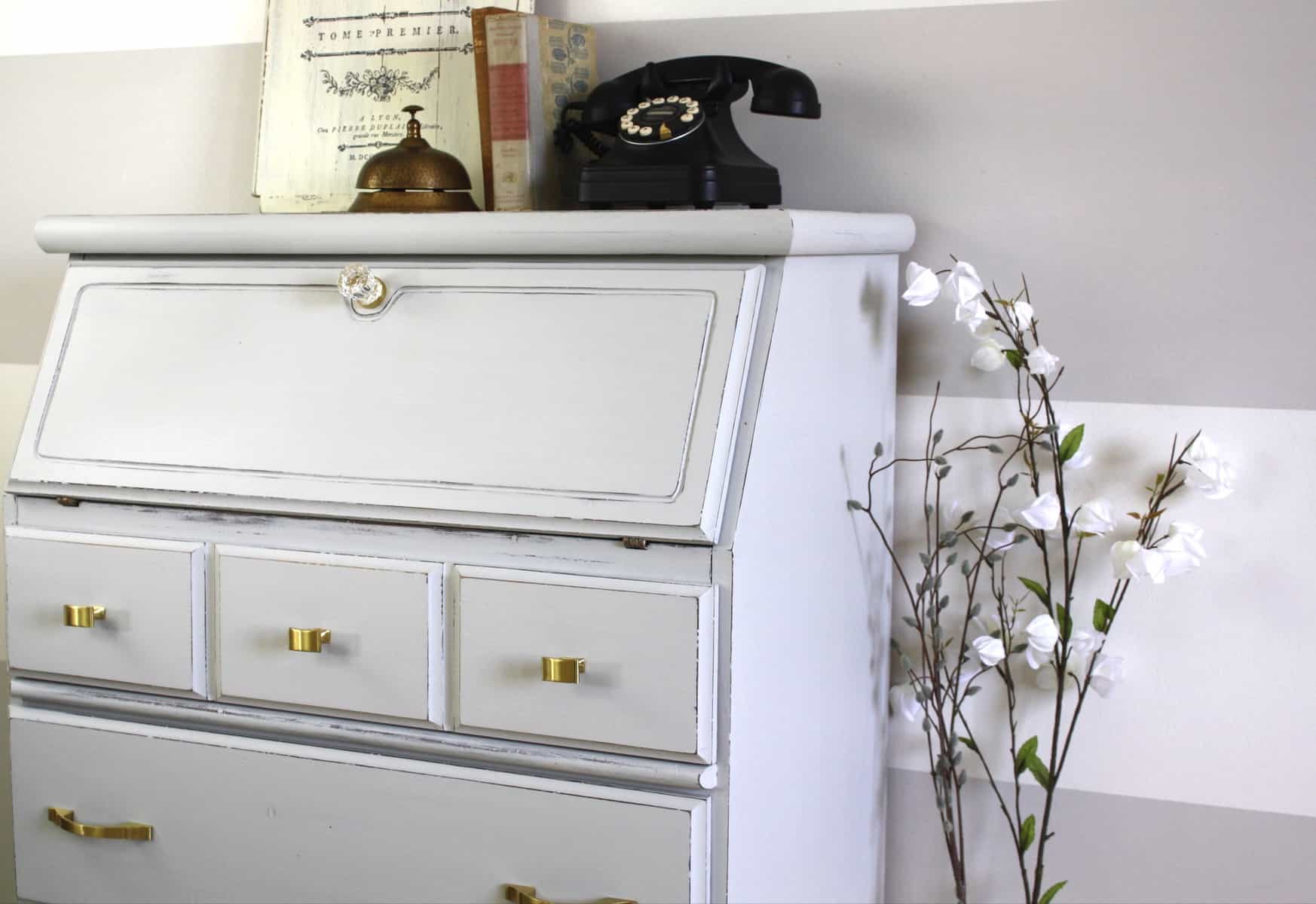 An Unloved Cabinet Goes Glam #DIY #furniturepaint #paintedfurniture #homedecor #chalkpaint #secretary #cabinet #desk #grey #blue #refurbish #countrychicpaint - blog.countrychicpaint.com